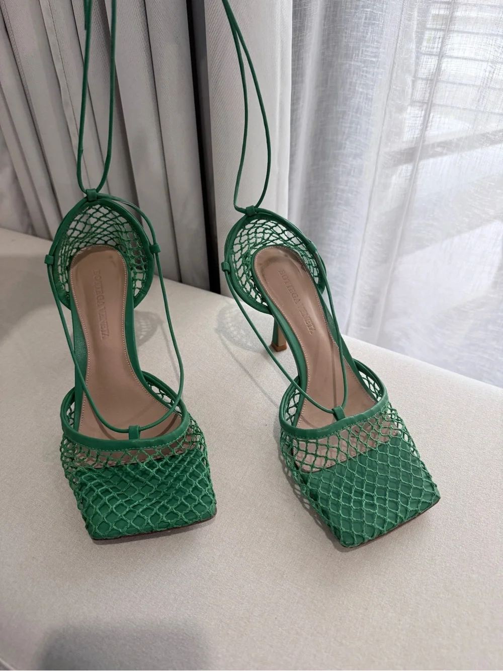 Bottega Veneta Green Mesh Lace-Up Stiletto Heels Size 39